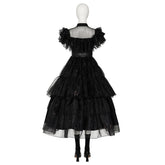 Wednesday Addams Cosplay Costume Black Dress for Girls Cosplay Addams Halloween Party Suit